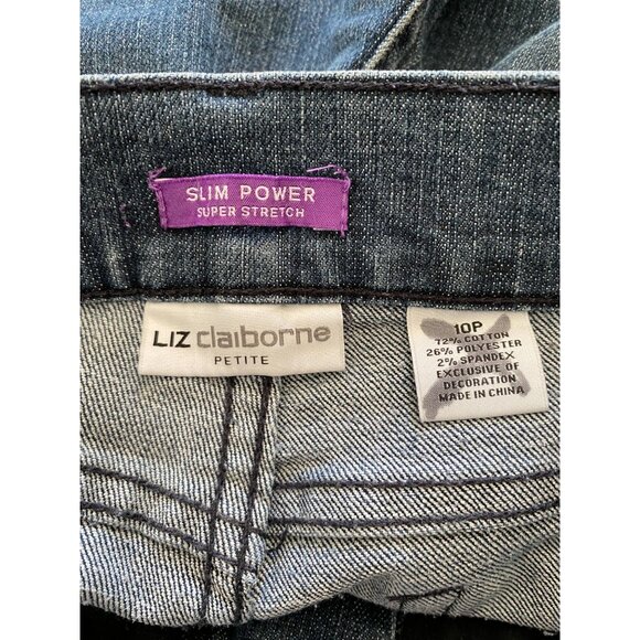 Liz Claiborne Slim Power Super Stretch Womens Petite 10P Jeans Dark Wash Denim - Picture 3 of 6
